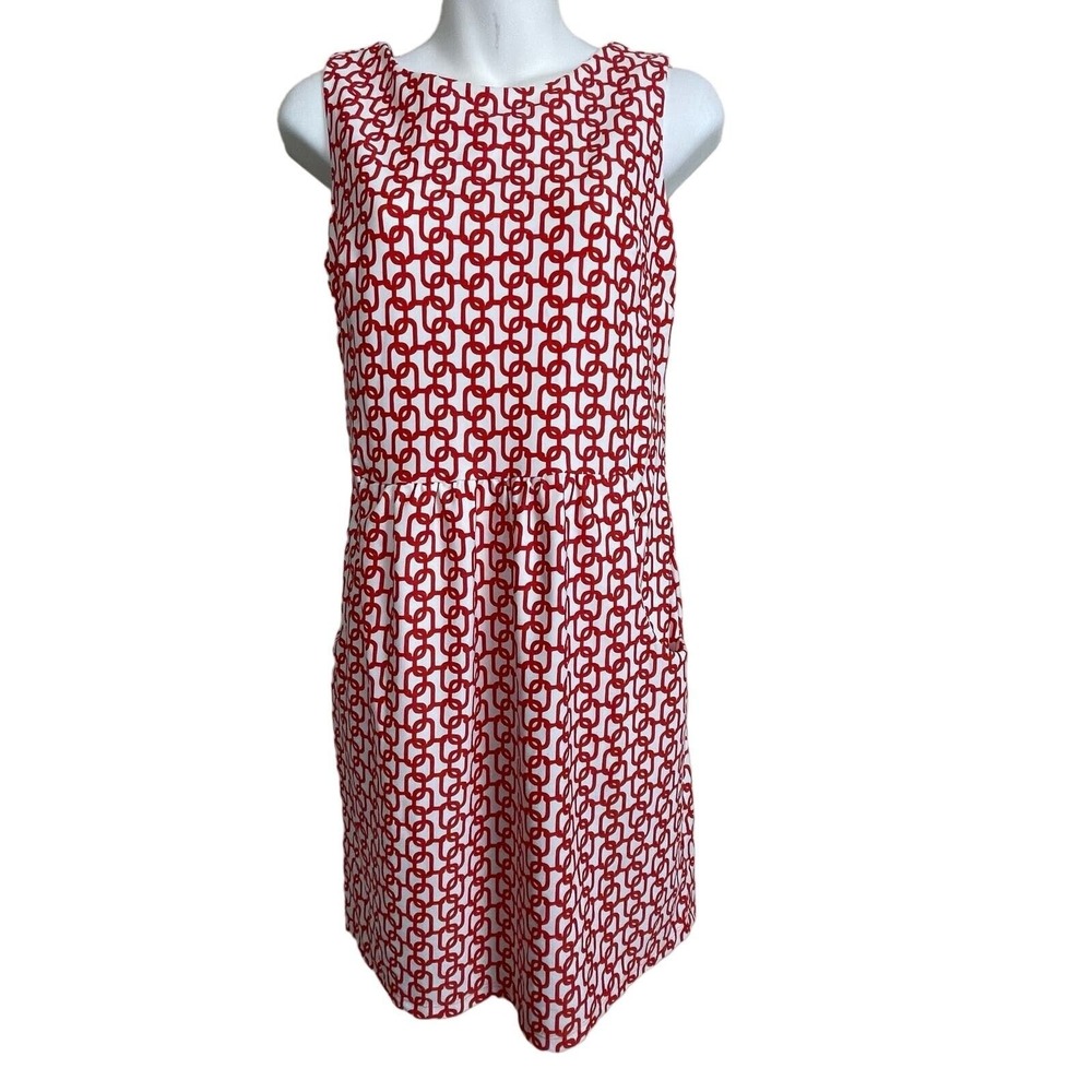 Jude Connally Dress S Red White Chain Link Sleeveless Pockets Coastal Resort - Picture 4 of 9